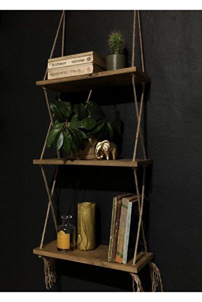 O&A WOOD رف حائط مزخرف من الخشب الطبيعي بحبل، وعاء زهور خشبي من 3 طبقات، خشب ...