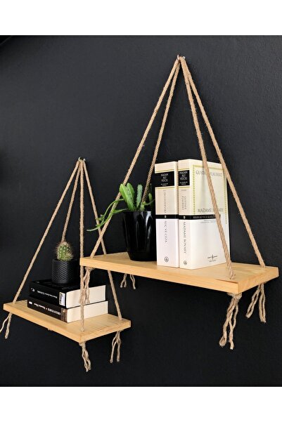 O&A WOOD Natural Wooden Shelf with 2 Ropes, Decorative Wall Shelf, Colorless ...
