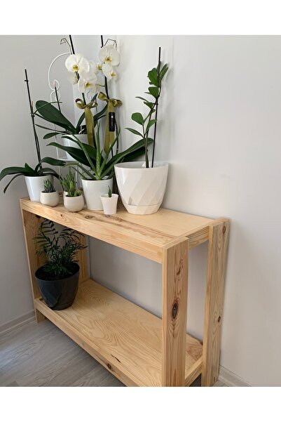 Genel Markalar 2 Katlı Doğal Ahşap Çiçeklik, Koyu Meşe Masif Saksı Standı