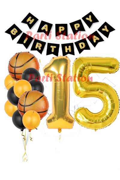 Parti Station Basketball Concept 15 Year Old Balloon Set Basketball Theme Birthday Balloon Set