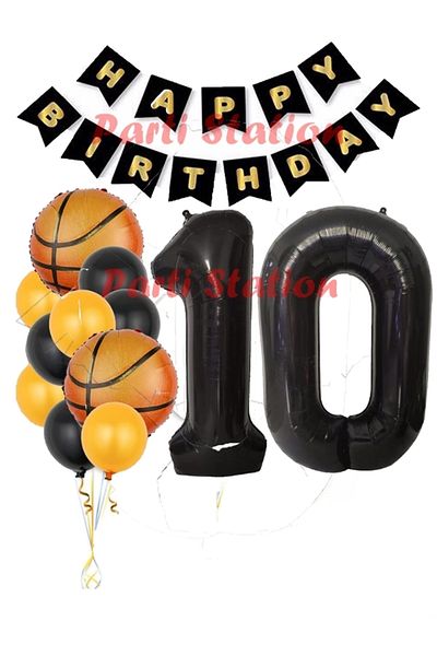 Parti Station Basketball Concept 10 Year Old Balloon Set Basketball Theme Birthday Balloon Set