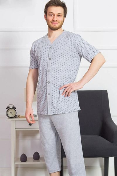 GülayŞe GOOD LOOK Ανδρικό κοστούμι πιτζάμες από γκρι βαμβακερό κάπρι
