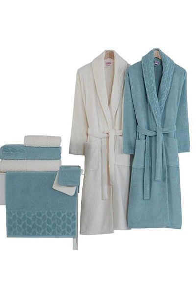 Nurpak Σετ οικογενειακό μπουρνούζι Hazal Jacquard Partial Velvet 8 Piece