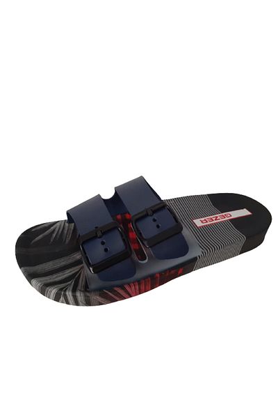 GEZER Men's Navy Blue-Red Double Buckle Non-Slip Sole Daily Walking Slippers