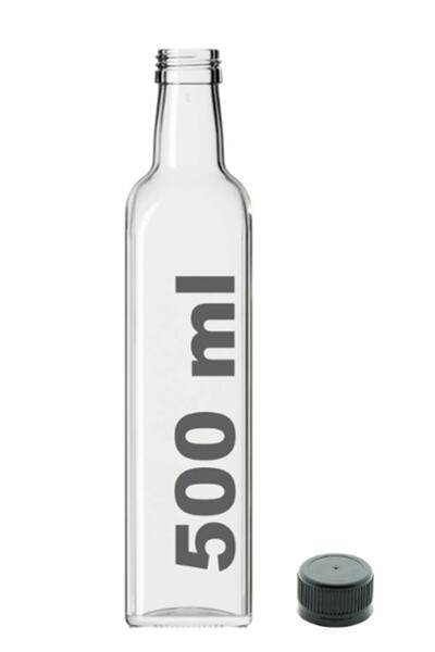 Milea Çok Amaçlı Şeffaf Cam Kare Maraska Şişe 500 ml - Sızdırmaz Kapaklı