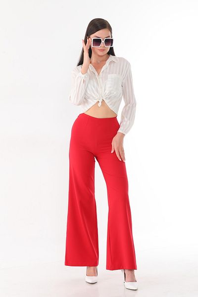 WAPP Women's Red High Waist Flared Trousers