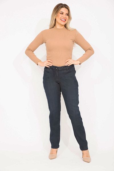Şans Női sötétkék nagy méretű 5 zsebes Lycra farmer 65n36681