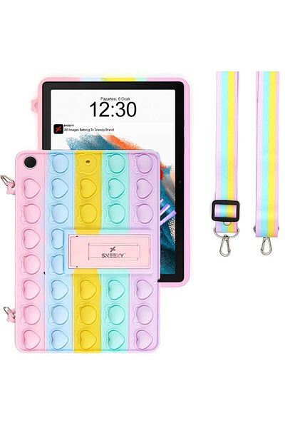 Sneezy Samsung Galaxy Tab A8 SM-X200 10.5 Inch Fully Compatible Glow Patterned Popit Tablet Case with Stand and Hanger