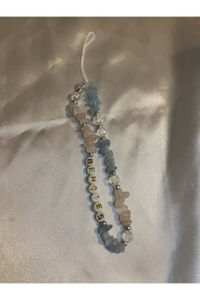 Daphne Candles Aksesuar Mavi Akik ve Pembe Kuvars Taşı Telefon Charm (Kişiye ...