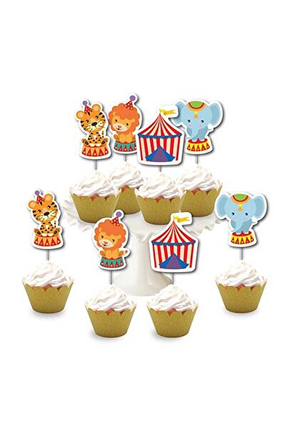 Yusuf Dirik YD Party Supplies عيدان أسنان للحفلات السيرك على شكل حيوانات لامعة فاخرة مكونة من 8 قطع لتزيين الكب كيك والكعك