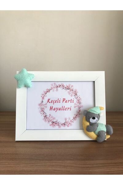 Keçeli parti hayalleri baby children's room frame moon teddy bear star yellow...