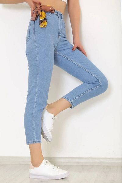 SANTA BELLA Ramrod Ice Blue Colorfast Mom Jean Femei Iubit Talie înaltă Power lycra