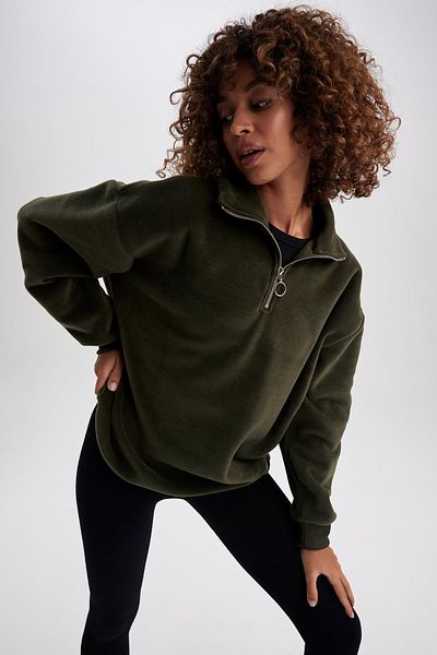 DeFacto Fit Oversize mikina se zipem s vysokým límcem