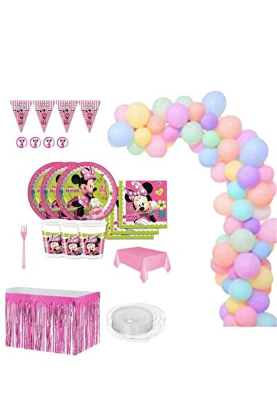 FOKUL Minnie Mini Mouse 8 Kişilik Doğum Günü Parti Seti Minnie Mouse Parti Ma...