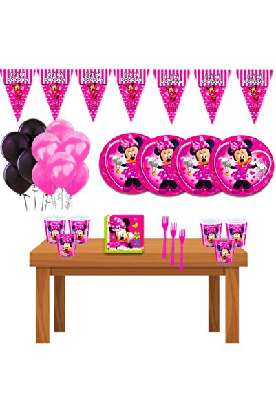 FOKUL Minnie Mouse Mini Kız Çocuk Doğum Günü 8 Kişilik Parti Seti Minnie Mous...