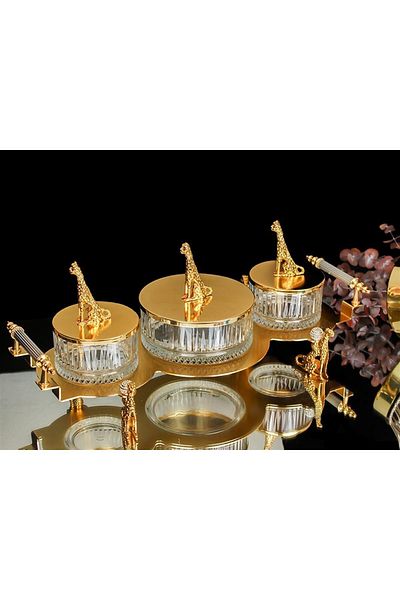 Sembol Cheetah 3-Piece Bowl with Tray Gold 42X18X12 Cm -ULTRA LUX-