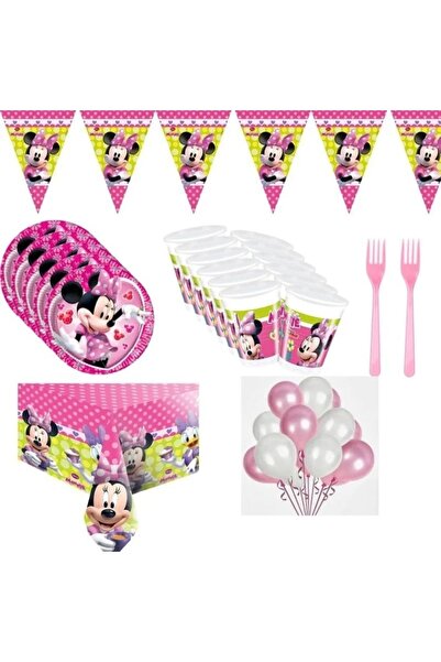 FOKUL Minnie Mini Mouse 8 Kişilik Doğum Günü Parti Malzemeleri Seti Konsepti
