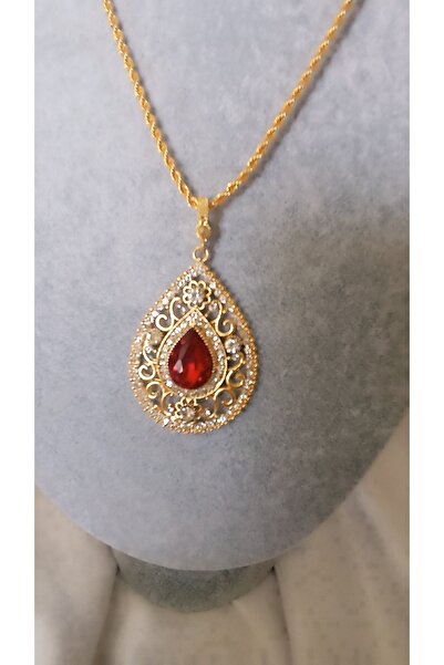 NETİCE ÖYLEK Kırmızı Yakut Taşlı Gümüş Damla Tasarım Kolye Hürrem Sultan