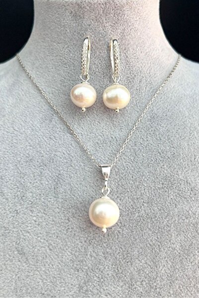 CRAZY TAKI TASARIM 925 Ayar Gümüşlü Hakiki Inci Kolye-küpe Set