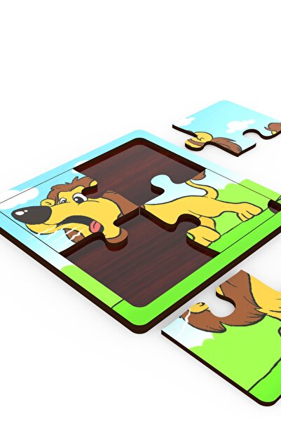 minİQ toys minIQ toys Ahsap 10'lu Mini Puzzle Seti -Afacan Kopek,Saskin Kedi,Gurultucu Aslan,Cuce Zurafa...