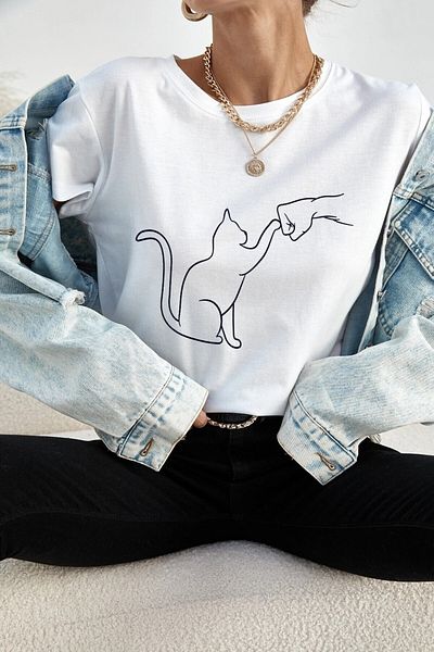 AMMA Μπλουζάκι Unisex Cat Printed Oversize 100% Cotton Boyfriend
