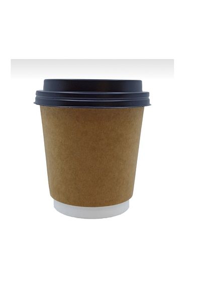 Miopack Cardboard Paper Cup 8oz 230ml Kraft Double Layer with Black Lid 25 PCS