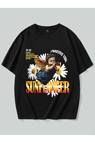 Jose Clothing تي شيرت أسود مطبوع بأكمام قصيرة للجنسين