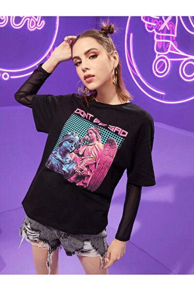 Jose Clothing Tricou oversize cu mânecă scurtă cu imprimeu negru unisex