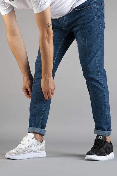 bombe Ανδρικό Slim Fit Στενό Κόψιμο Νυχιών Τζιν Παντελόνι Μπλε