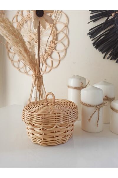 gudelidekor hasır bambu rattan kapaklı şekerlik lokumluk 8x12 cm