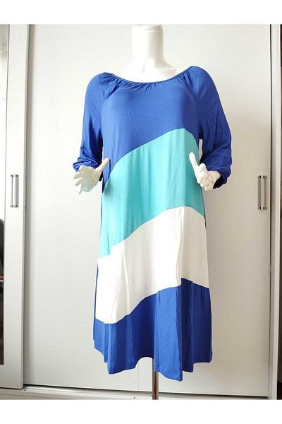 anne moda ankara Φαρδύ γιακά, μανίκια τριών τετάρτων, μανίκια με λάστιχο, ολόκληρο βαμβάκι βισκόζης, λεπτό φόρεμα από λύκρα