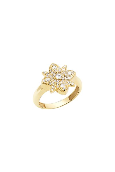 Beyaz Topaz Taşlı Flora 14K Altın Kaplamalı Gümüş Yüzük