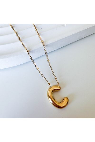 CHARMLUCKY Letter C Steel Curved Necklace