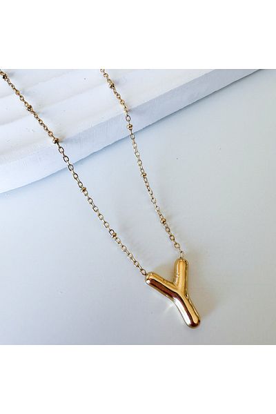 CHARMLUCKY Letter Y Steel Curved Necklace