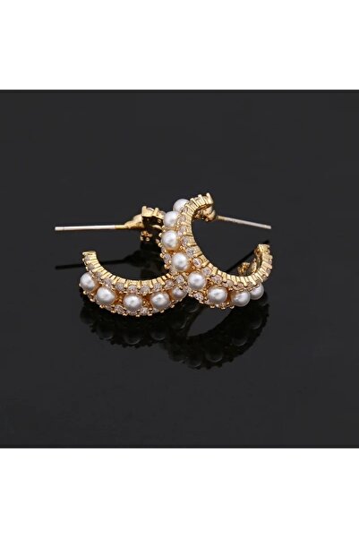 neslyaccessories Zirkon Taşlı Ithal Halka Inci Küpe