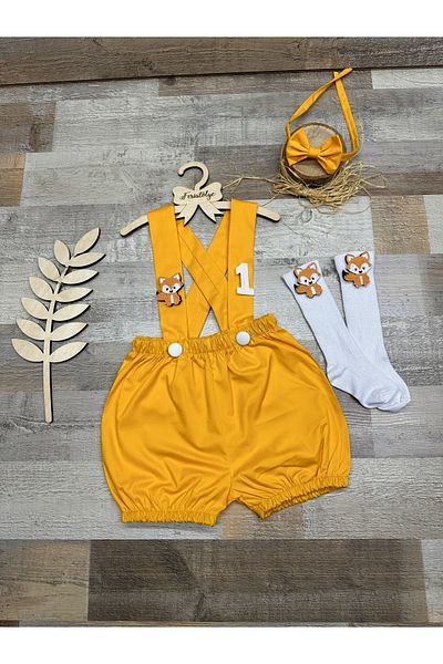 Feriatolye Fox concept baby boy, 1 year old, light orange salopette