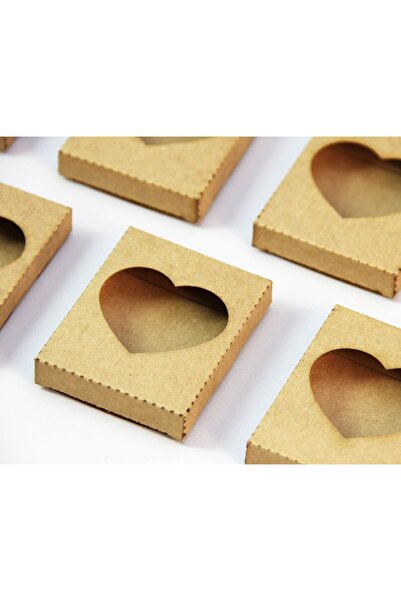 Tasarım Şeker Sabun ve Şeker Kutusu - Kalp Pencereli - Kraft Karton - 50 Adet