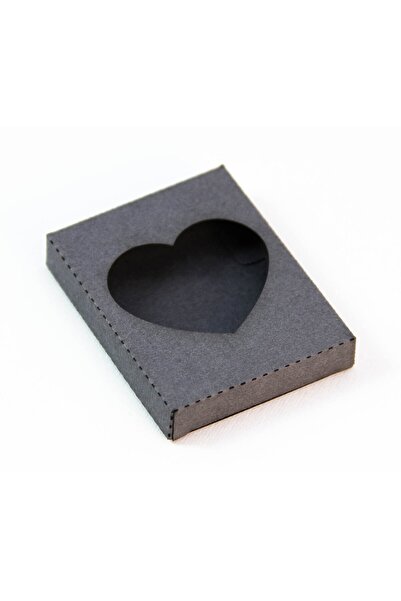 Tasarım Şeker Sabun ve Şeker Kutusu - Kalp Pencereli - Siyah Karton - 50 Adet