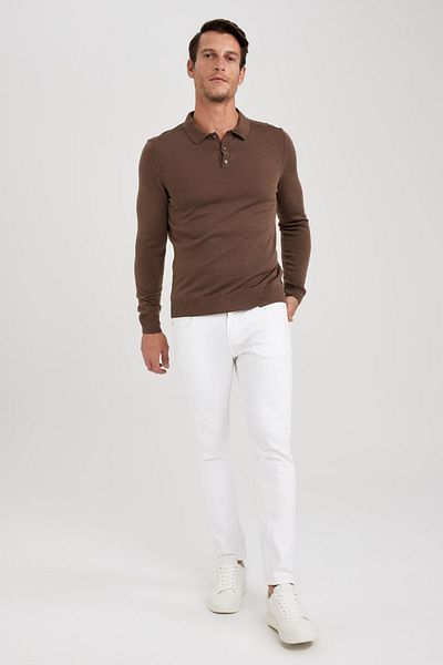DeFacto Slim Fit Slim Fit Polo Collar Basic Plain Knitwear Sweater Y0902Az23Au