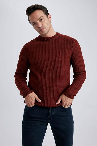 DeFacto Standard-Passform, normaler Schnitt, Rundhalsausschnitt, Jacquard-Strickpullover, A5234ax23wn