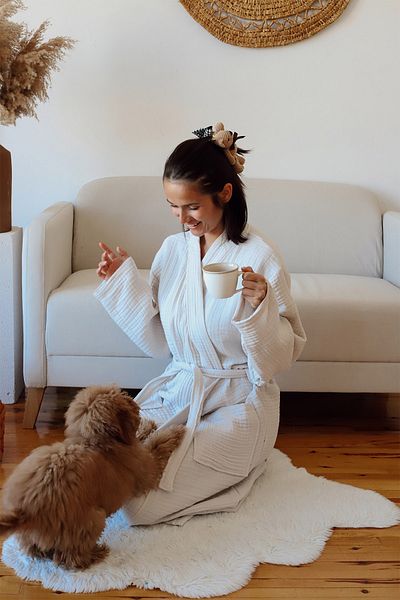 vivamaison Μπουρνούζι Kimono ενηλίκων, 100% βαμβάκι 4 στρώσεων Multi Muslin