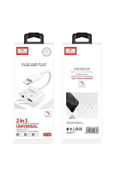 NewFace Earldom OT46 Tak Çalıştır Lightning to 2in1 Type-C ve Aux Dönüştürücü - Beyaz