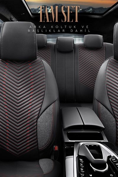 Otom Advanced Design Special Design Premium Leather-Linen Extra Supported Universal Car Seat Cover Full Set