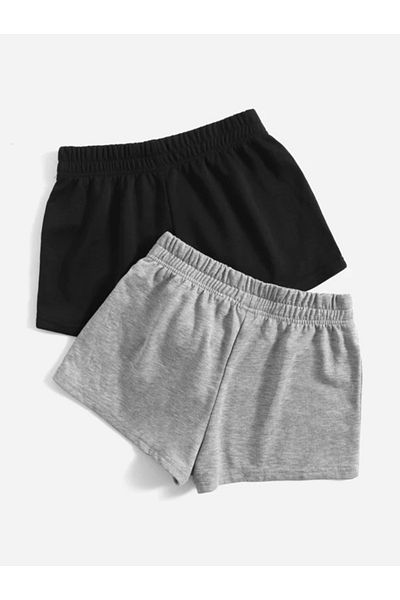 Machetta Women's Set of 2 Black and Gray Color Unprinted Plain Summer Short Shorts - Daily Double Short Shorts