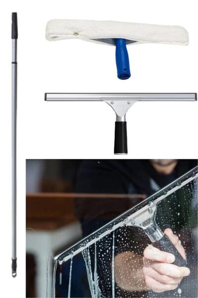 abnturk Full Cam Yıkama Silme Seti 3 Metre Uzatmalı Teleskobik Sap 45cm Mikro...