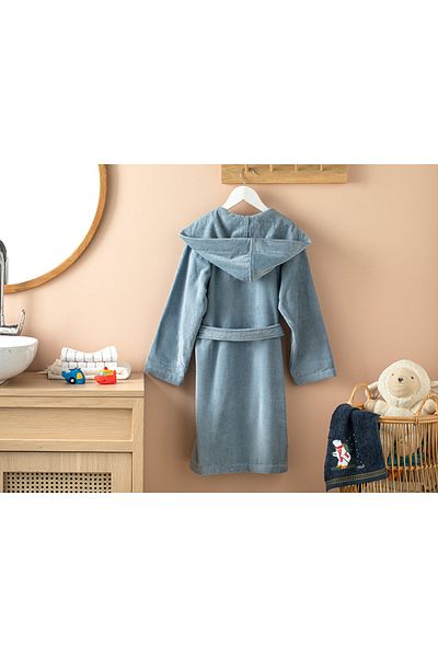 English Home Galaxy Velvet Embroidered Children's Bathrobe 4-6 Years Blue