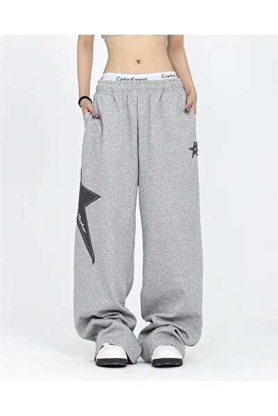 Machetta Mershier Star Printed Wide Cut Wide Leg Gray Sweatpants
