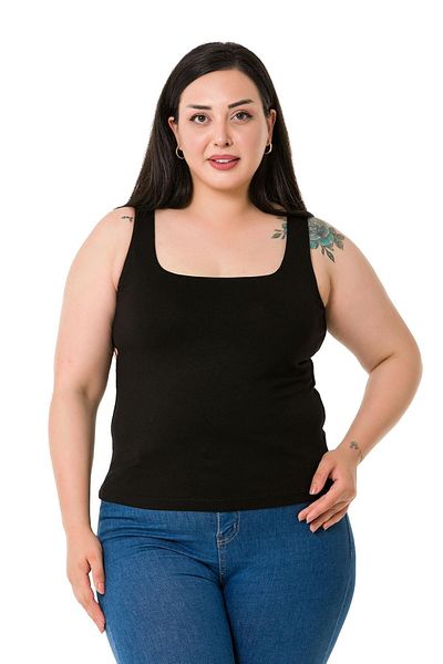 DISENTIS MODEST Plus Size Strappy Half Lined Viscose Black Body