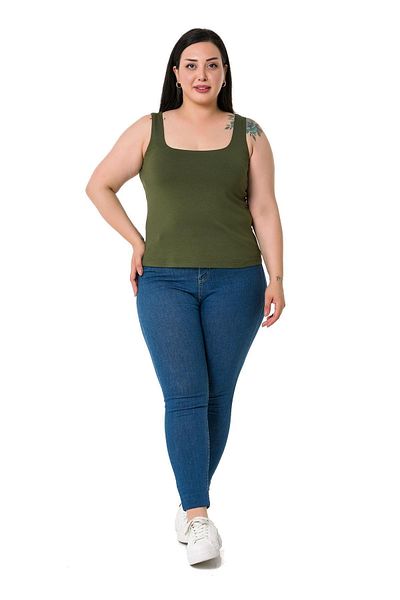 DISENTIS MODEST Plus Size Strappy Half Lined Viscose Khaki Body
