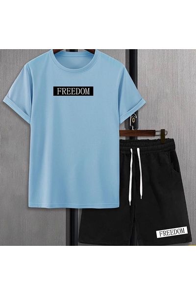 Keywest Унисекс комплект черни шорти с щампа Freedom в синьо и черно
